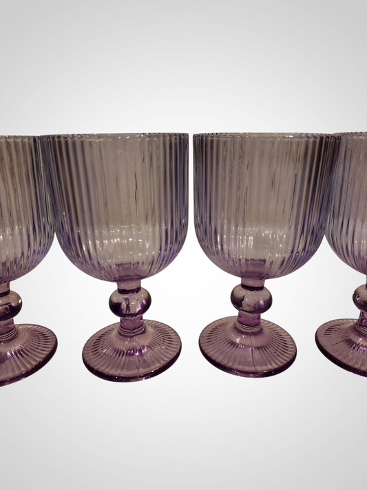 Purple Ribbed Wine Glasses