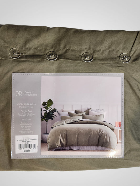 Design Republique Stonewashed Cotton Duvet Cover Set - Single - BNWT