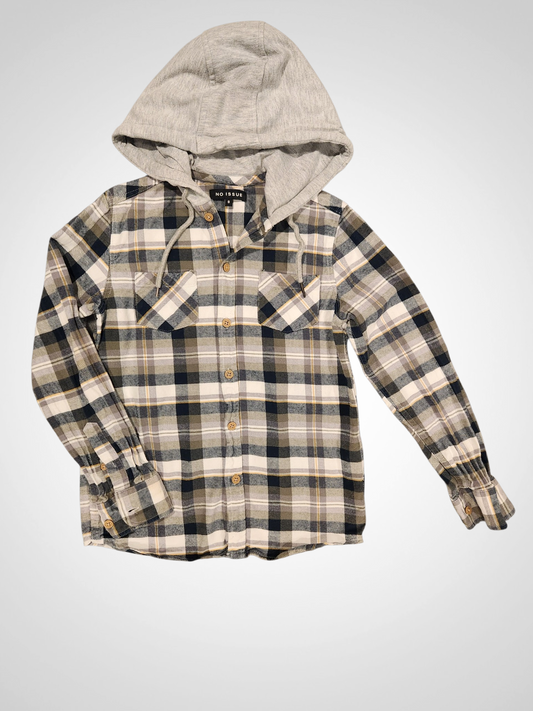 Hooded Plaid Shirt - Size 8