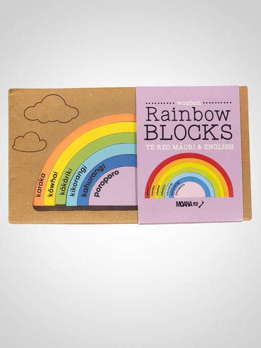Moana Road Wooden Rainbow Blocks Te Reo Māori and English