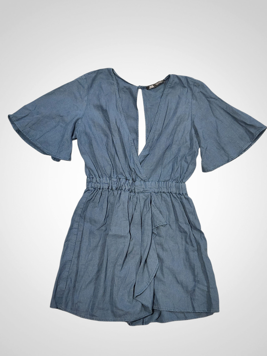 Zara Blue Linen Playsuit - Size 10
