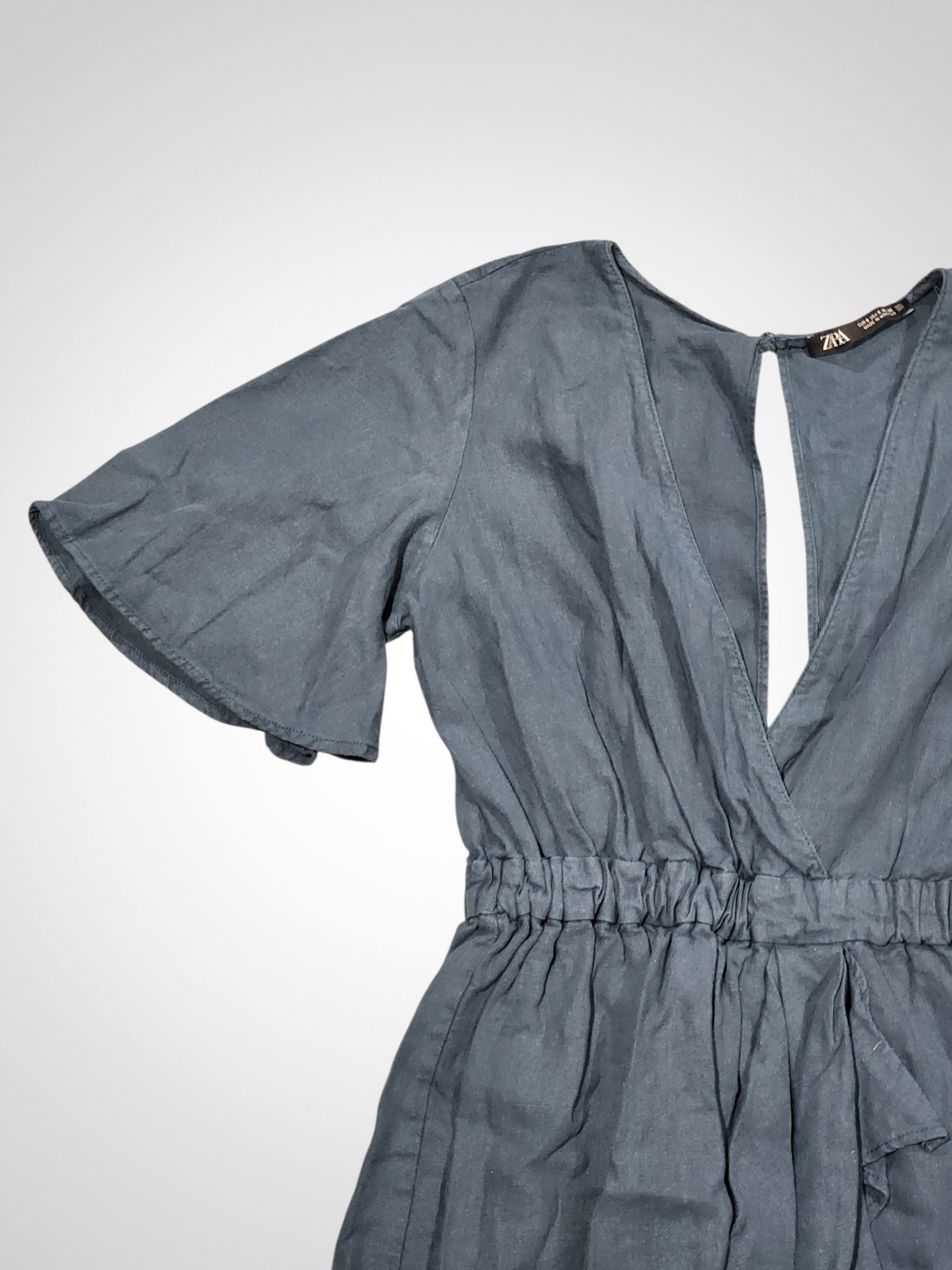 Zara Blue Linen Playsuit - Size 10