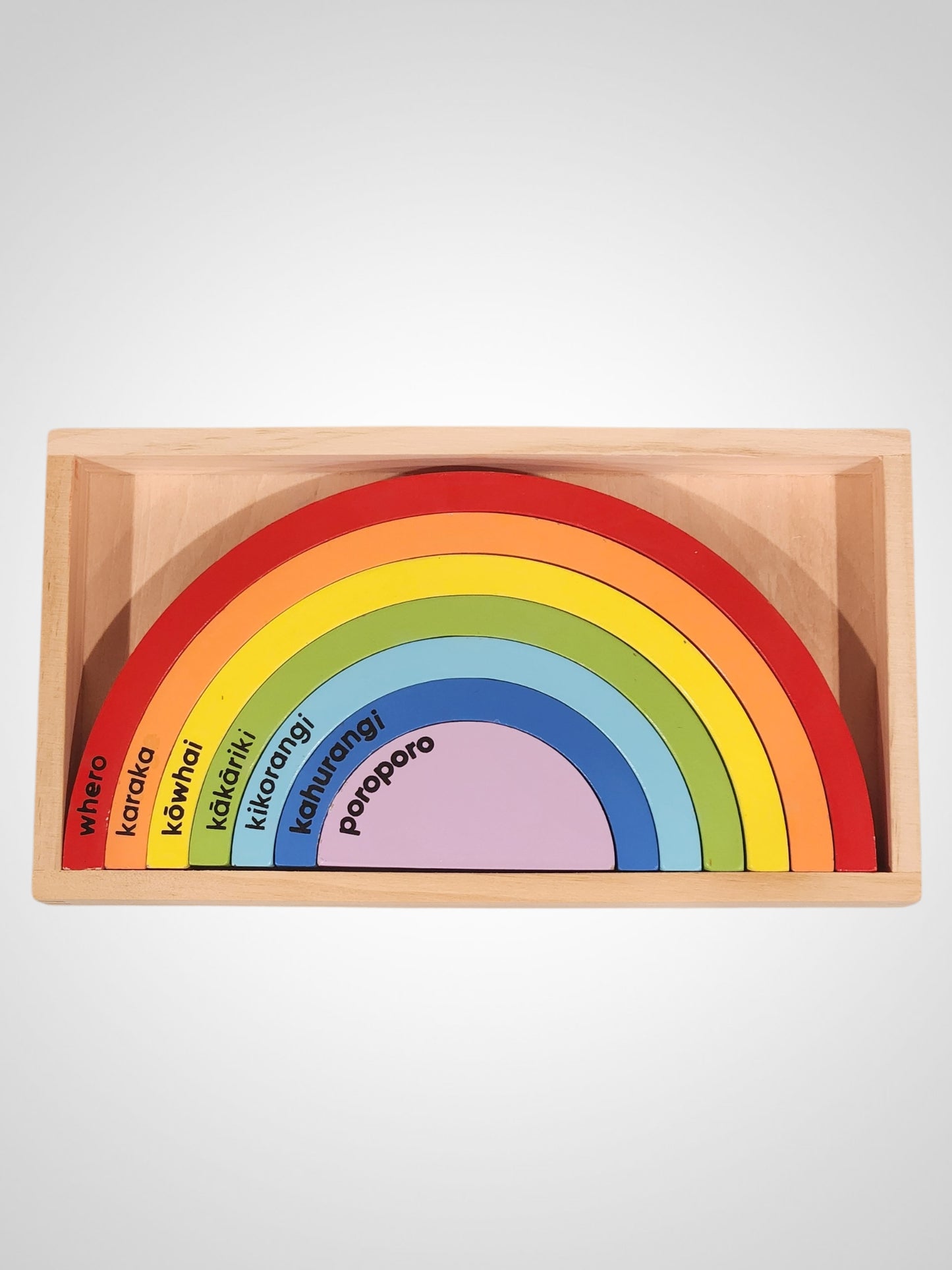 Moana Road Wooden Rainbow Blocks Te Reo Māori and English