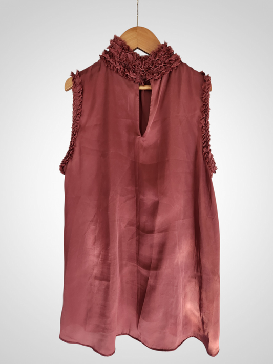 Zara High Neck Rose Satin Shirt - Size S