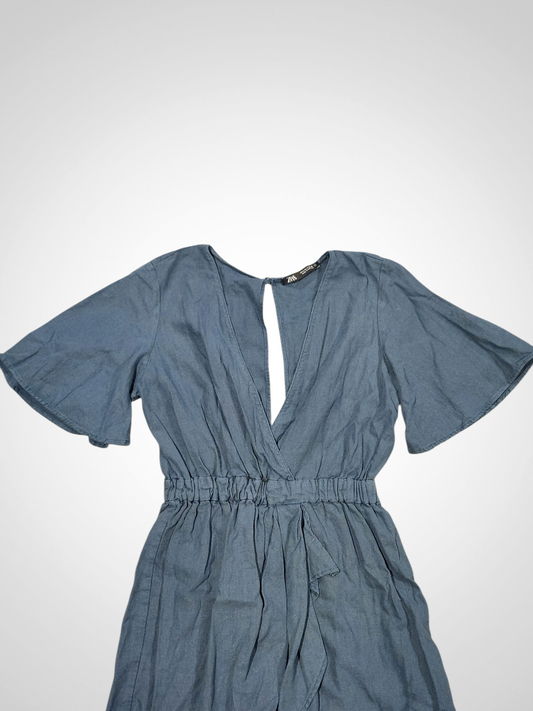 Zara Blue Linen Playsuit - Size 10